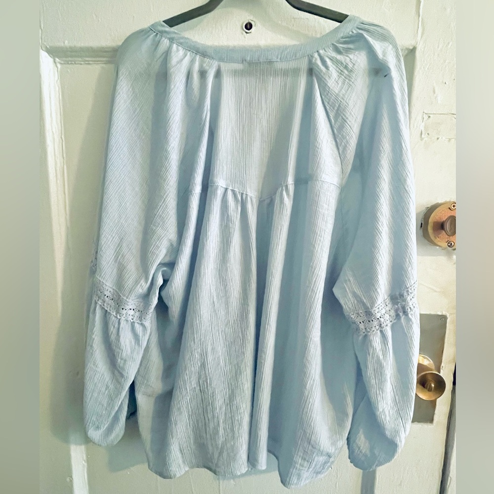 Laura Ashley Pale Blue Boho Button-Front Blouse - Picture 4 of 5